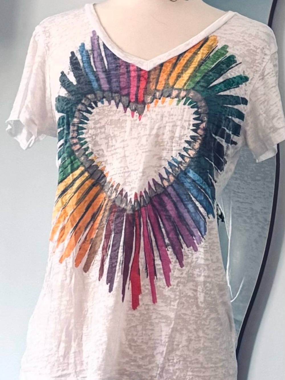 Delia’s Vintage Y2K-era "Doe" Graphic White Burnout V-neck T-shirt